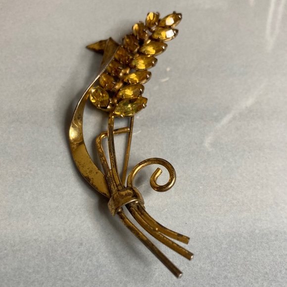 Vintage Coro Sterling Vermeil Wheat Brooch with Citrine Glass - Picture 5 of 13